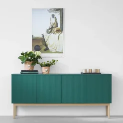 Aparador Beam, Gris claro, base de roble aceitado blanco