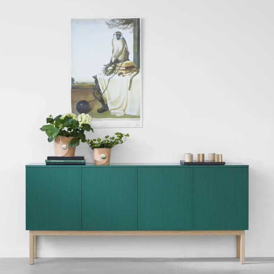 Aparador Beam, Lacado blanco, base blanca, panel superior en mármol carrara