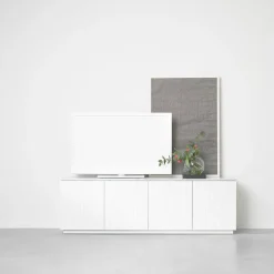 Aparador Beam, Lacado blanco, base de roble aceitado blanco