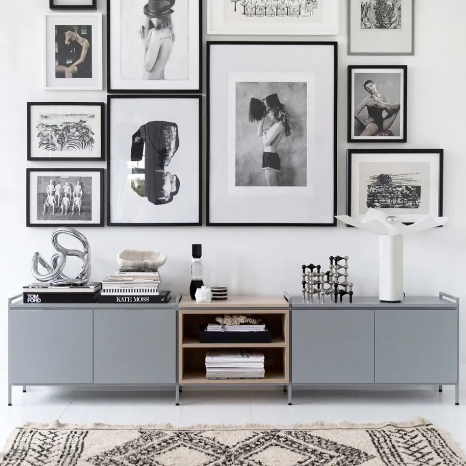 Aparador Molto bajo, Gris/roble, 3 secciones