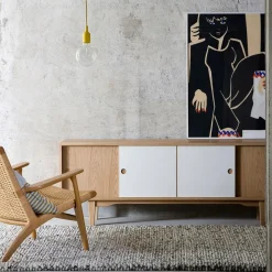 Aparador Moodi 180, Gris/blanco, estructura de roble