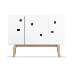 Aparador Peep C2, Blanco, retro, patas de roble