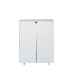 Aparador Vidja, Lacado blanco, bajo, puertas cubiertas