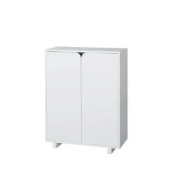 Aparador Vidja, Lacado blanco, bajo, puertas cubiertas