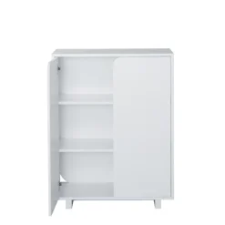 Aparador Vidja, Lacado blanco, bajo, puertas cubiertas