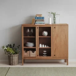 Armario Prio Hög, Roble aceite natural, puerta de vidrio