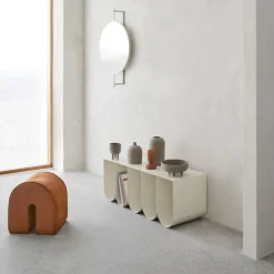 Asiento puf Curved, Cuero marrón claro