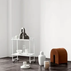 Asiento puf Curved, Cuero marrón claro