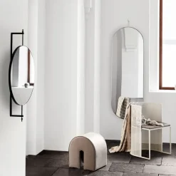 Asiento puf Curved, Cuero marrón claro