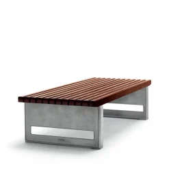 Banco Block, Caoba, ancho, soporte de aluminio en bruto