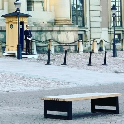 Banco Block, Caoba, ancho, soporte de aluminio en bruto