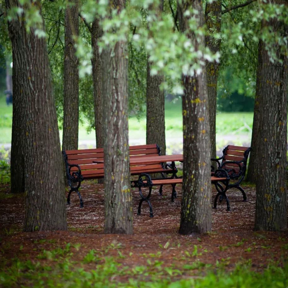 Banco Byarum, Pino lacado blanco, soporte de aluminio en bruto