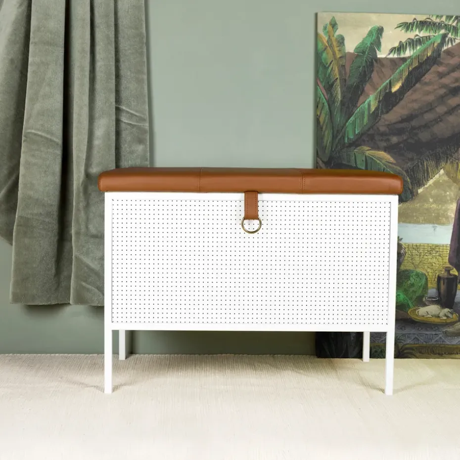 Banco con cajón Frank, Blanco-coñac