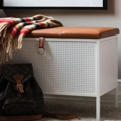 Banco con cajón Frank, Blanco-coñac