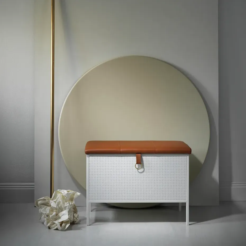 Banco con cajón Frank, Blanco-coñac