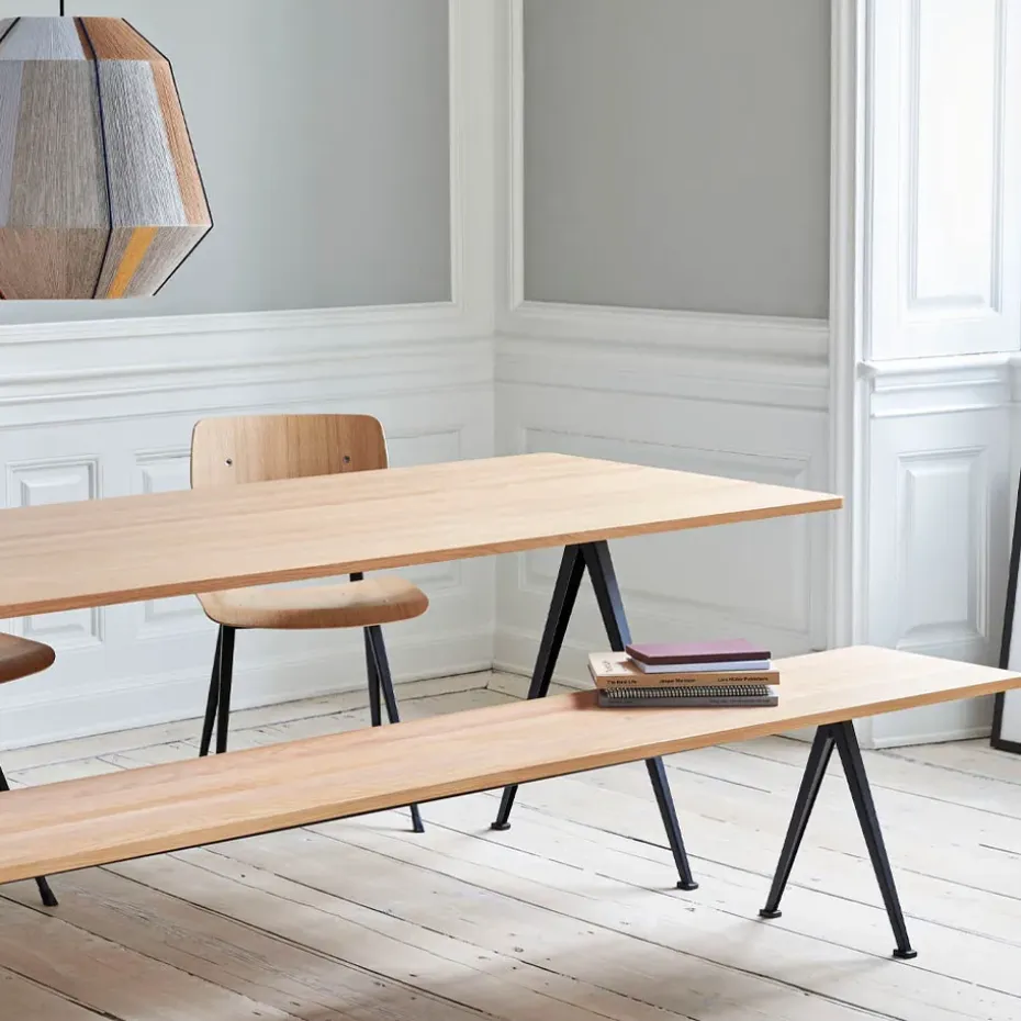 Banco Pyramid, Oak mate lacado-190 cm-estructura de acero negra