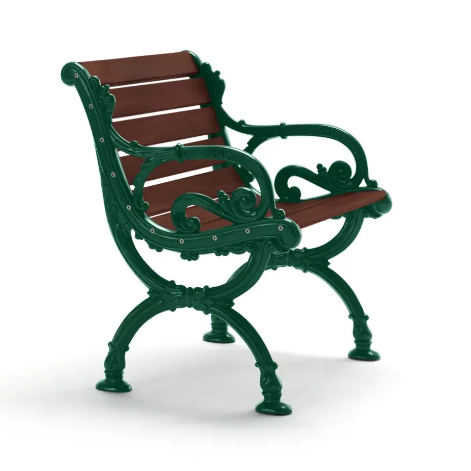 Butaca Byarum, Pino marrón glaseado, soporte verde