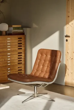 Butaca Loholm con función giratoria, Cuero coñac-Bern Beige 0341