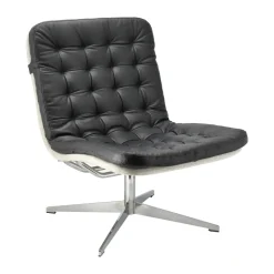 Butaca Loholm con función giratoria, Cuero negro-Bern Beige 0341