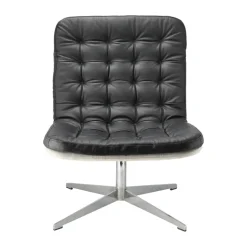 Butaca Loholm con función giratoria, Cuero negro-Bern Beige 0341