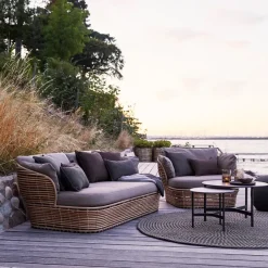 Butaca Lounge Basket, Natural, incl. cojines taupe