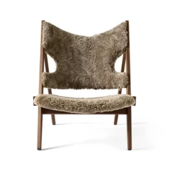 Butaca Lounge Knitting, Piel de oveja sahara, estructura de nogal