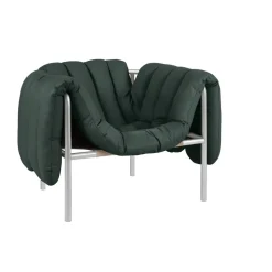 Butaca Lounge Puffy, Dark green leather-acero inoxidable