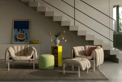 Butaca Lounge Puffy, Dark green leather-acero inoxidable