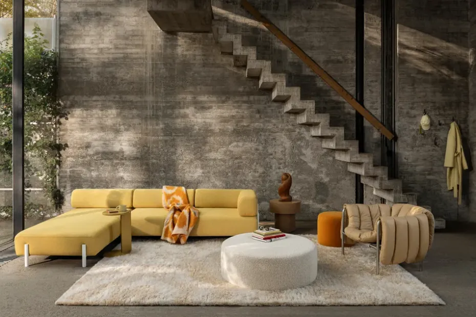 Butaca Lounge Puffy, Natural-acero inoxidable