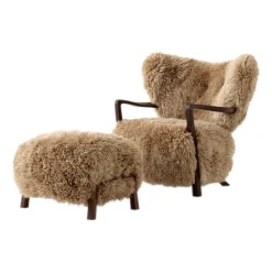 Butaca Lounge Wulff Lounge Chair ATD2 incl. puf ATD3, Nogal tratado-Sheepskin honey