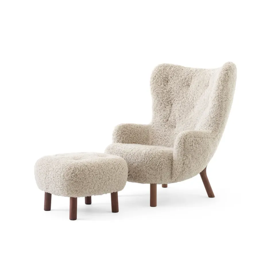 Butaca Petra VB3 High incl. pouf ATD1, Nogal aceitado-Sheepskin Moonlight