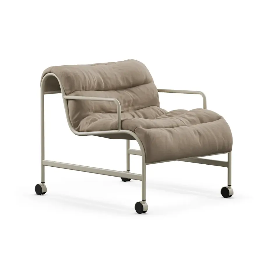 Butaca Sunny con reposabrazos, Baño Hemp-beige estructura con ruedas