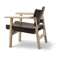 Butaca The Spanish Chair, Cuero marrón oscuro-roble enjabonado