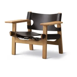 Butaca The Spanish Chair, Cuero marrón oscuro-roble aceitado