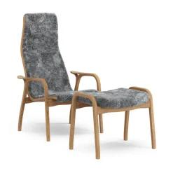 Butaca y reposapiés Lamino de roble aceitado/piel de oveja, Scandinavian Grey (gris)