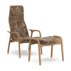 Butaca y reposapiés Lamino de roble aceitado/piel de oveja, Sahara (marrón turrón)