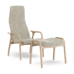 Butaca y reposapiés Lamino haya lacada/piel de oveja, Moonlight (beige)
