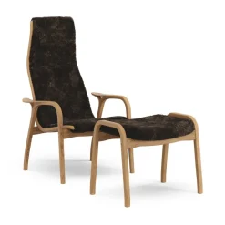 Butaca y reposapiés Lamino de roble aceitado/piel de oveja, Espresso (marrón)