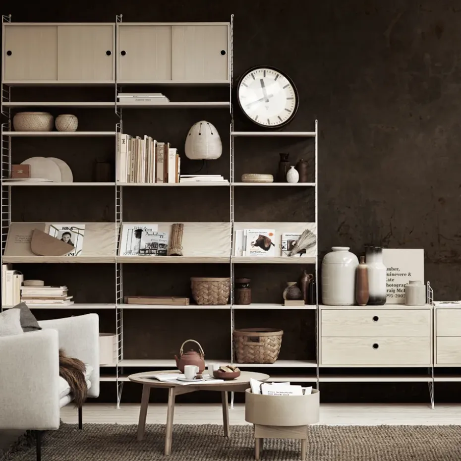 Cabinet con puertas correderas String, Chapa de fresno, 78x30 cm