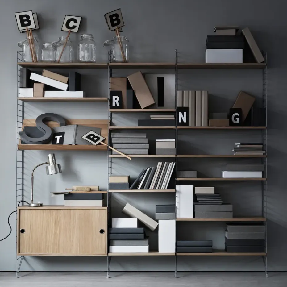 Cabinet con puertas correderas String, Chapa de fresno, 78x20 cm