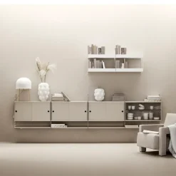 Cabinet vitrina con puertas correderas de cristal String, Beige, 78x30 cm