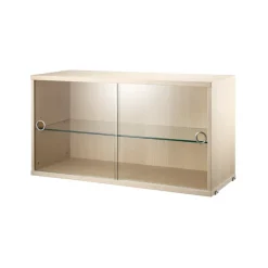Cabinet vitrina con puertas correderas de cristal String, Fresno, 78x30 cm