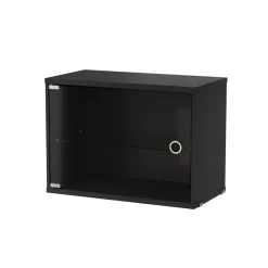 Cabinet vitrina con puertas correderas de cristal String, Fresno teñido de negro, 58x30 cm