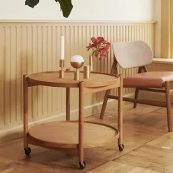 Carrito Bølling Tray Table model 60, Sunny, estructura de haya sin tratar