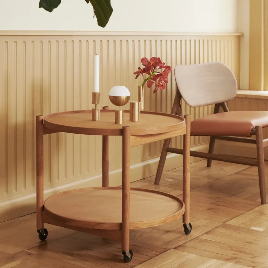 Carrito Bølling Tray Table model 60, Sunny, estructura de haya sin tratar