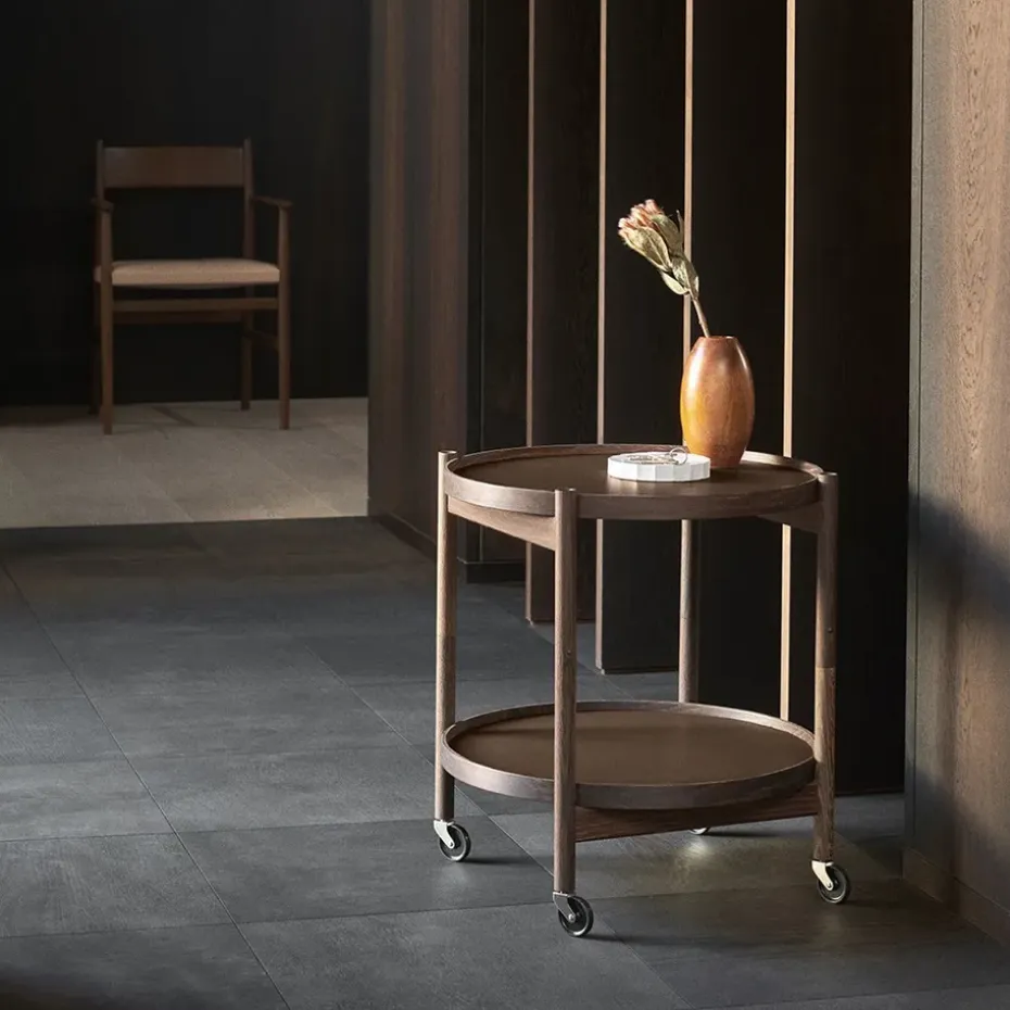 Carrito Bølling Tray Table model 50, Stone, estructura de roble aceitado