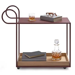 Carro con ruedas Julius, Rojo, bandeja de roble