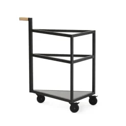 Carro con ruedas Move, Roble teñido de negro, big, mármol marquina, vidrio