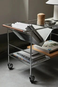 Carro de almacenaje Alima roble lacado, Cromo y roble lacado