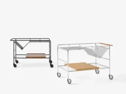 Carro de almacenaje Alima nogal lacado, Cromo y nogal lacado